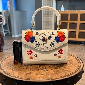 Loungefly Cream Mini Bag with Snoopy and Colorful Floral Accents